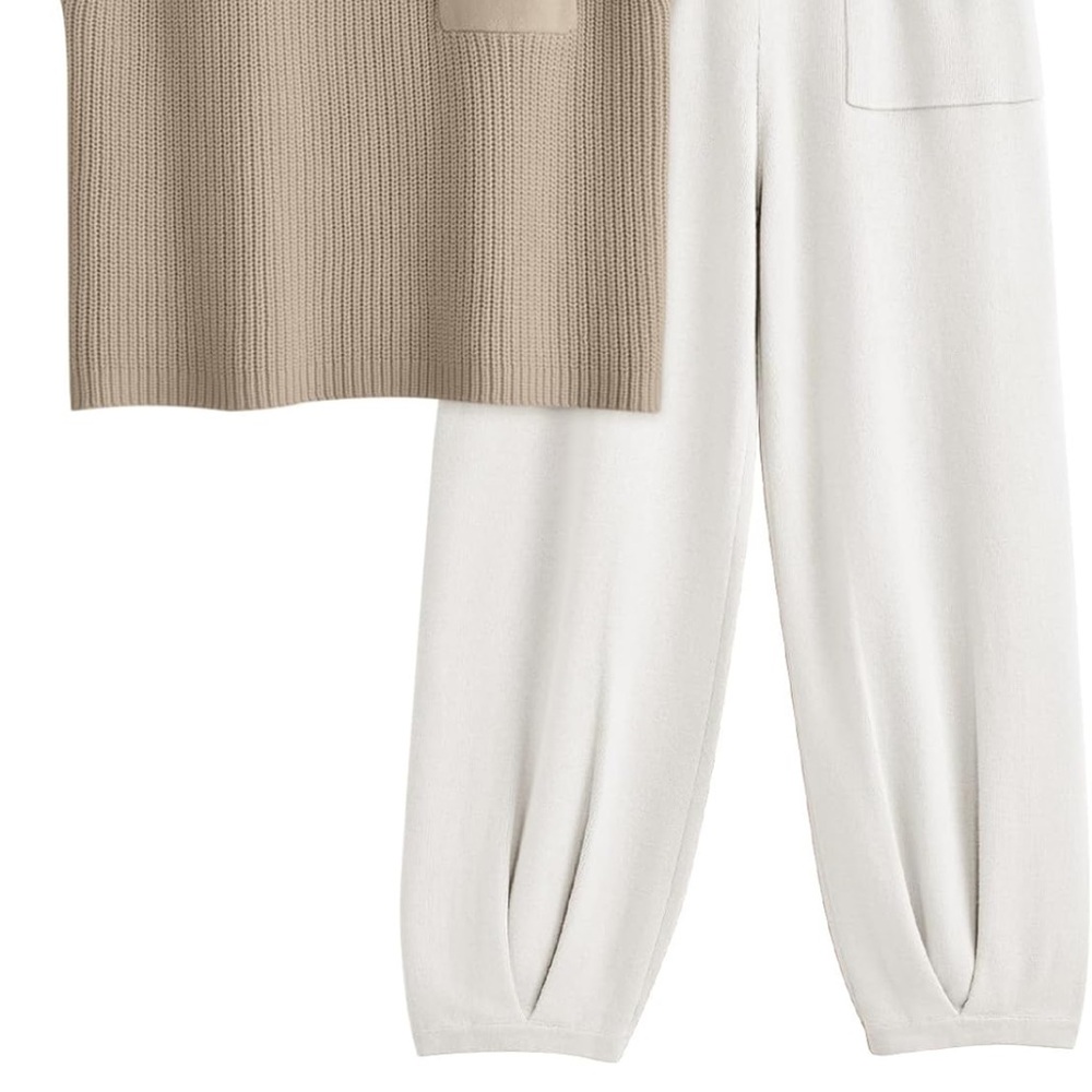 Amazon Neutral Knit Top and Ivory Wide-Leg Pants Set - Picture 3 of 3